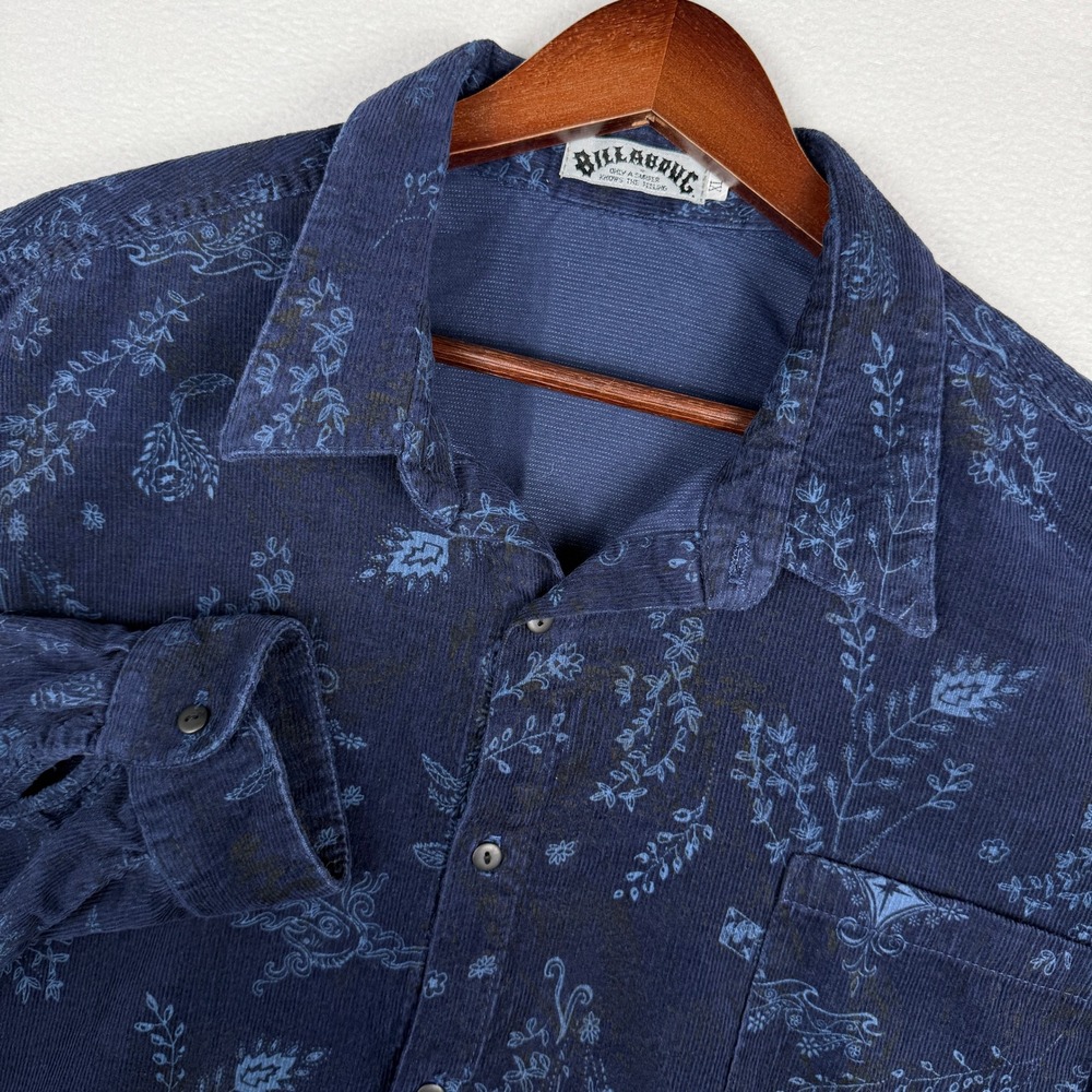 Billabong Stale FishCorduroy Shirt Mens XL Blue Floral Long Sleeve Western Boho